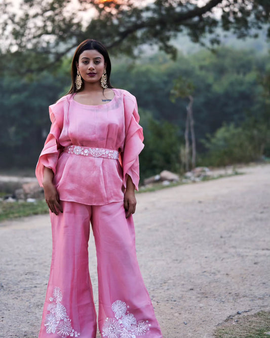 Pastel Pink top with bell bottom pants
