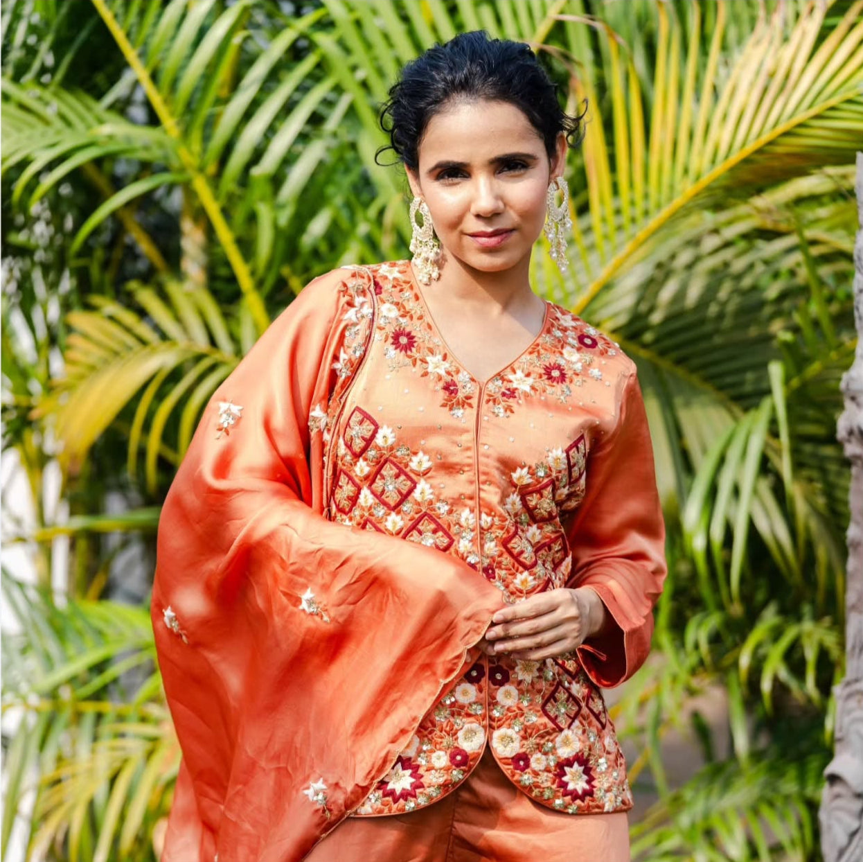 Burnt orange peplum top set