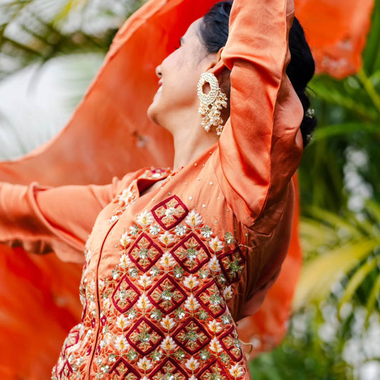 Burnt orange peplum top set