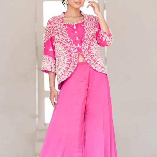 Rani pink dupien silk and heavy satin jacket