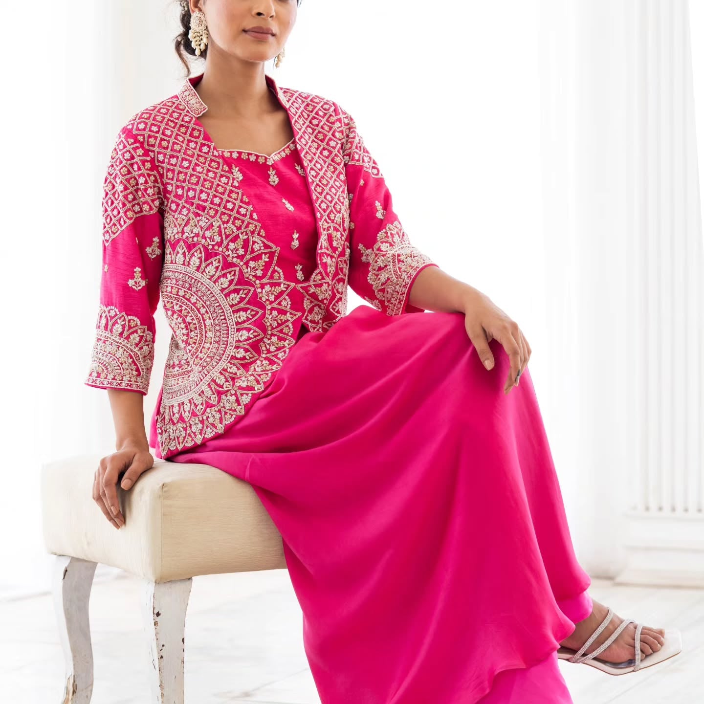 Rani pink dupien silk and heavy satin jacket