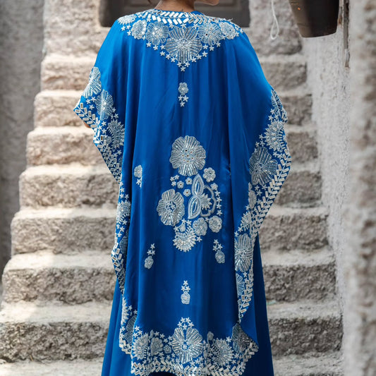 Royal blue upada silk and satin organza jacket