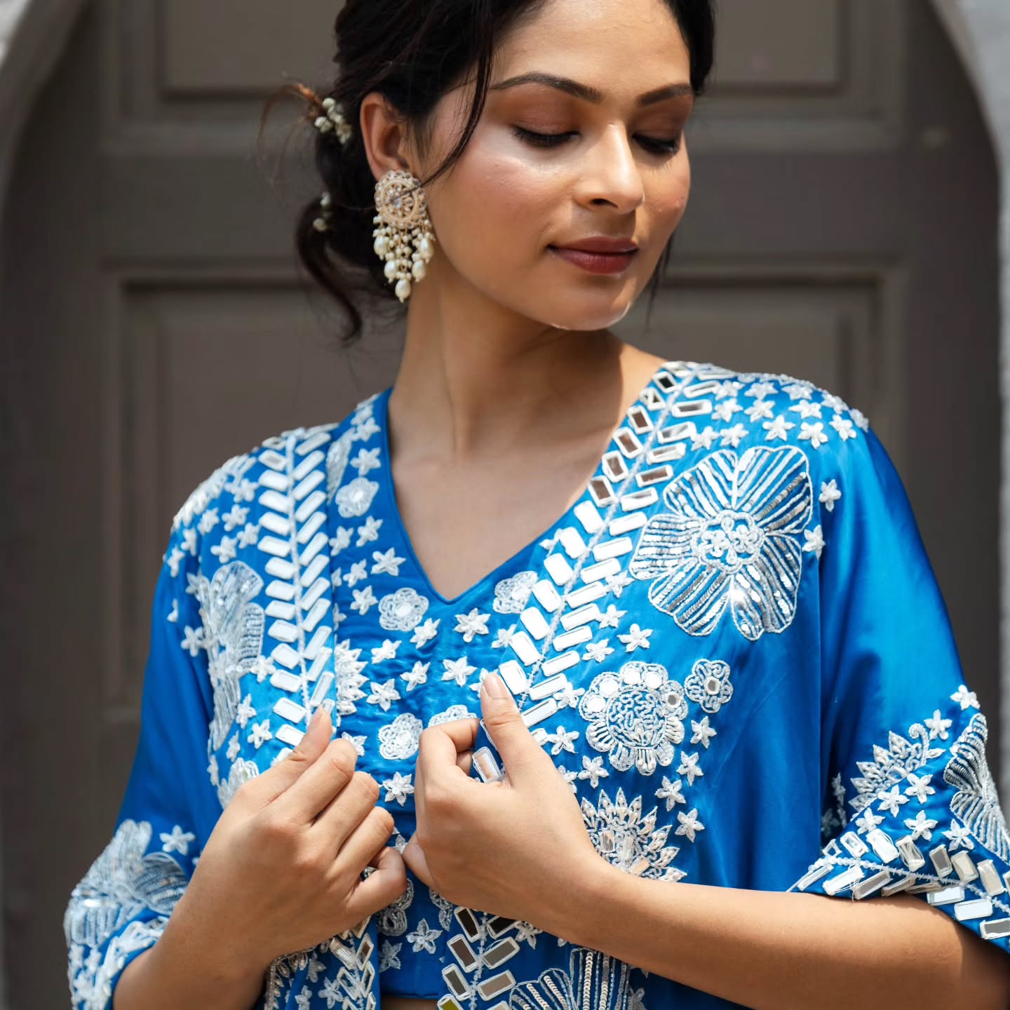 Royal blue upada silk and satin organza jacket