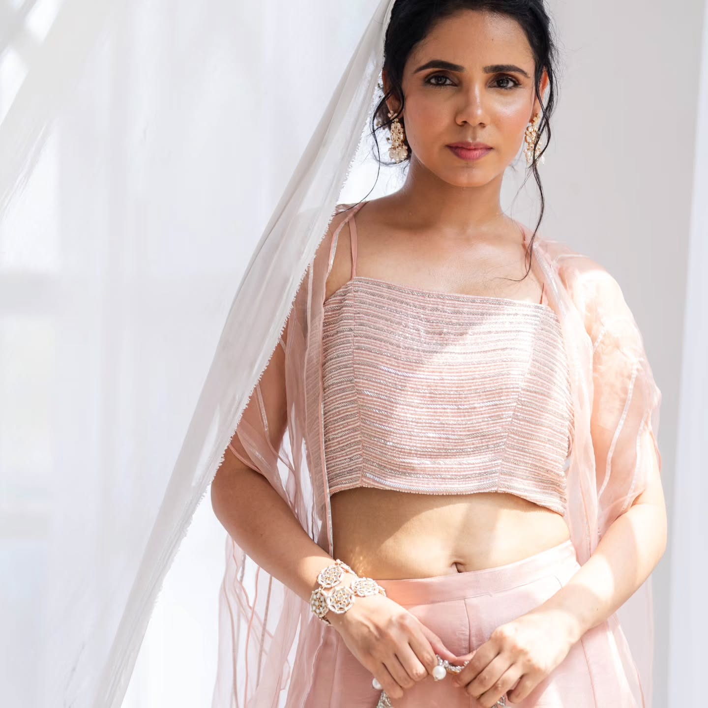 Pastel pink upada silk and organza, tissue Cape