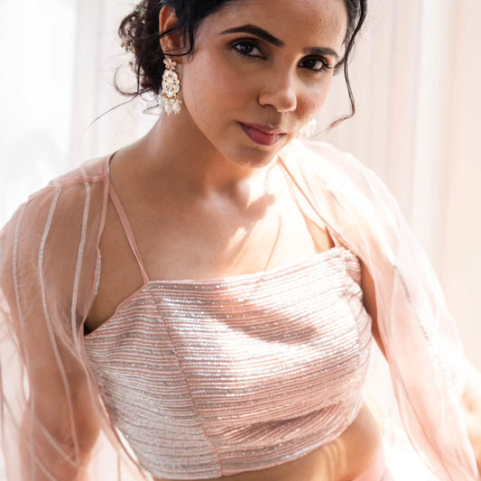 Pastel pink upada silk and organza, tissue Cape