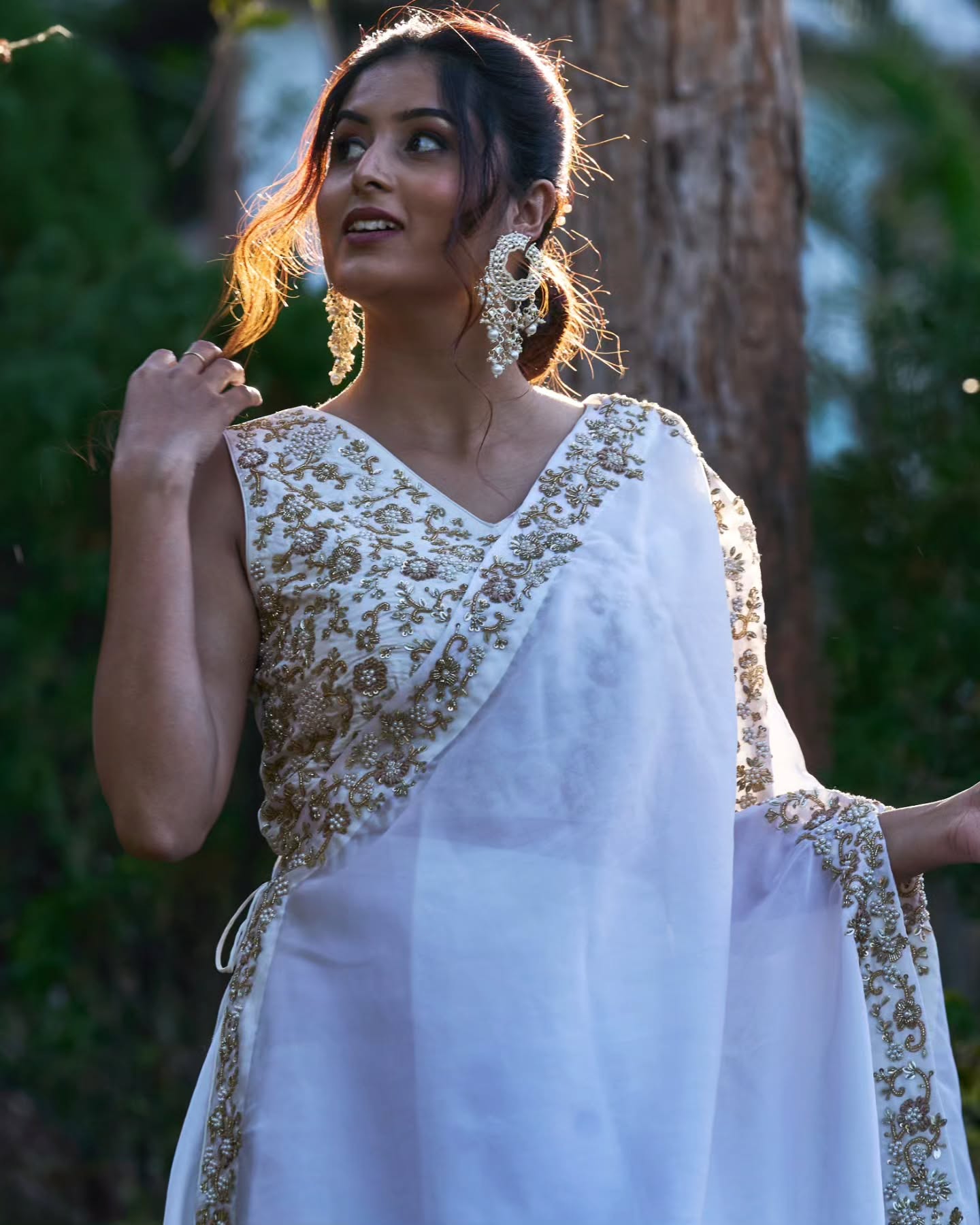 White upada silk and imp organza indowestern dress