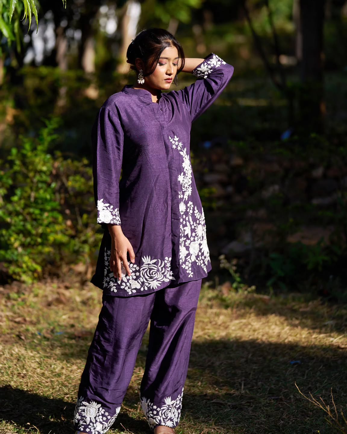 Purple embroidered co-ord set,