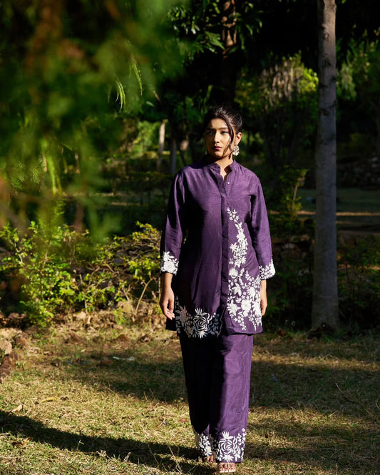 Purple embroidered co-ord set,