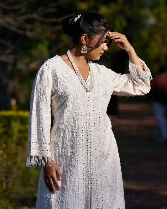 Pristine white Short kurta & pant