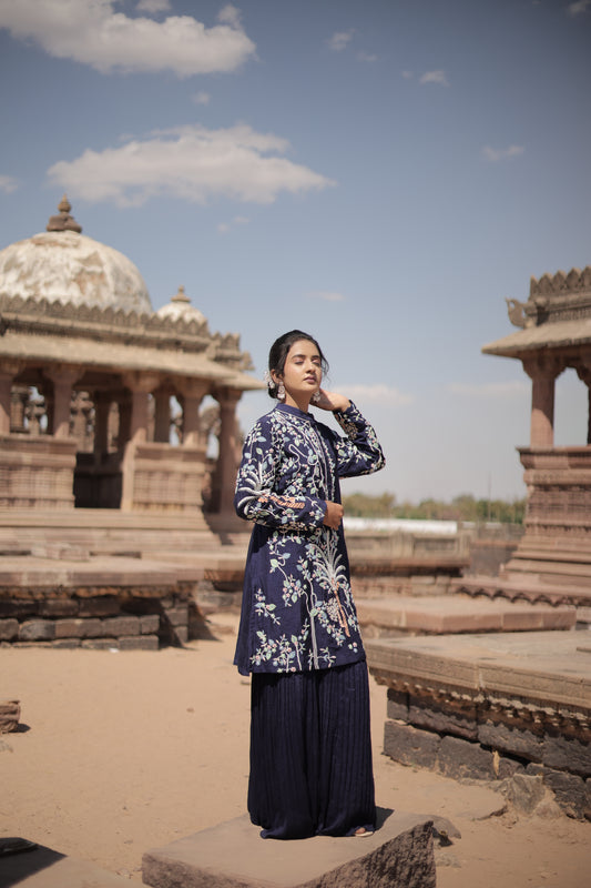 blue garara set with peplum top