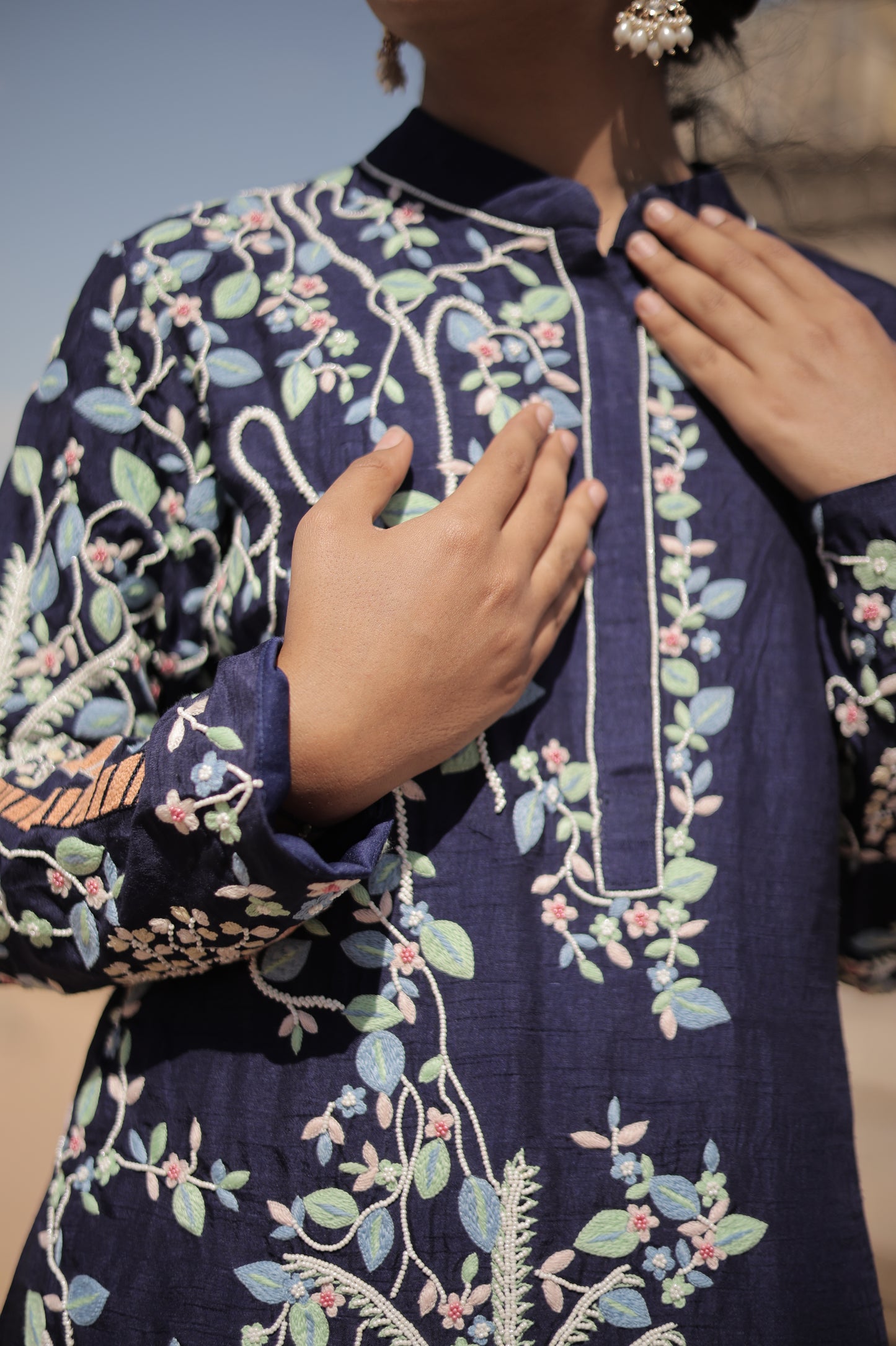 blue garara set with peplum top