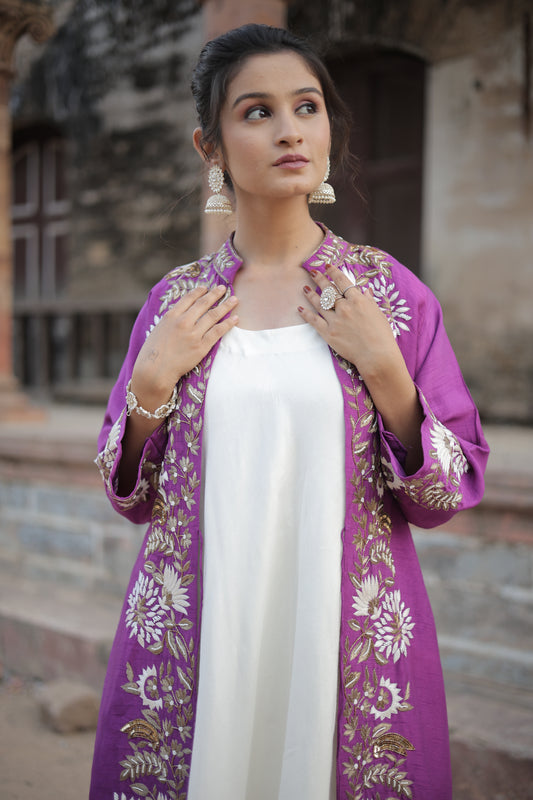 Purple and White Long Gown With jacket