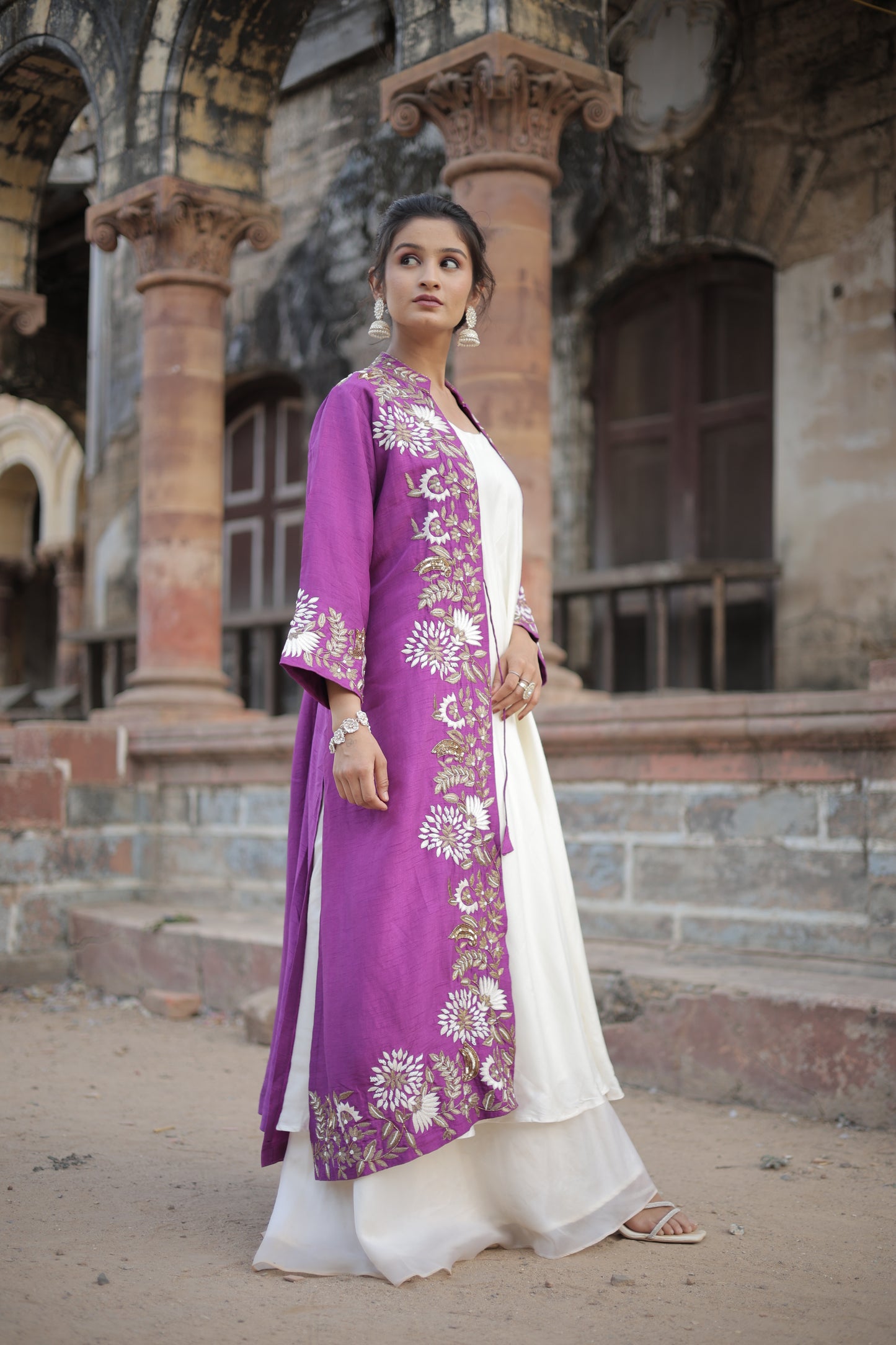 Purple and White Long Gown With jacket
