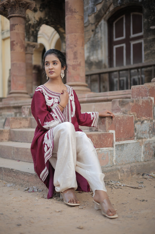 Wine low high top with tulip pants