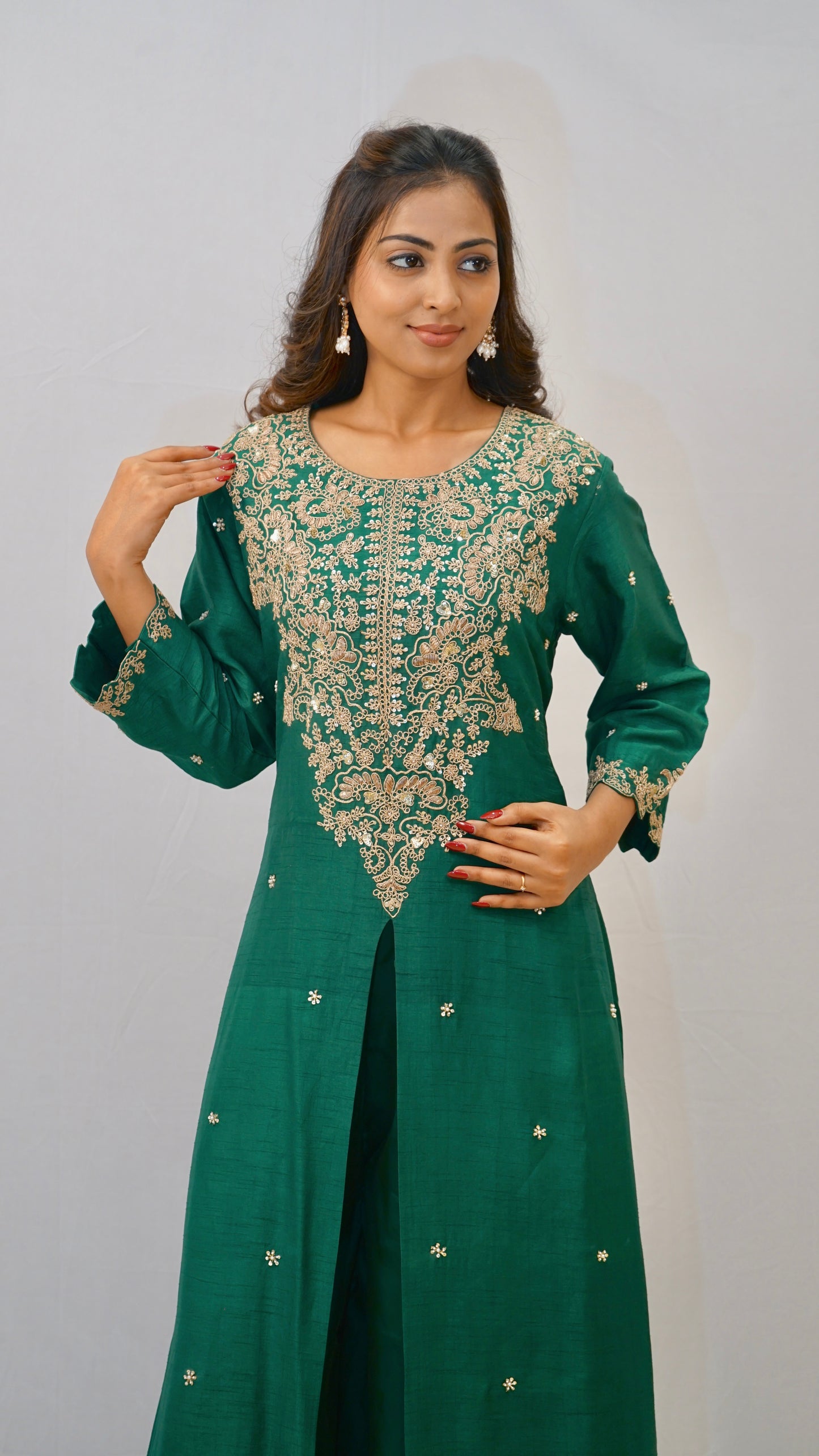 Green with golden work Kurta set