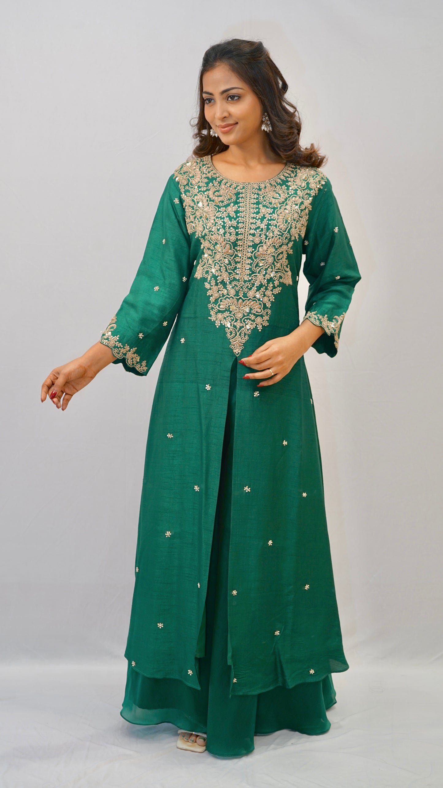 Green with golden work Kurta set