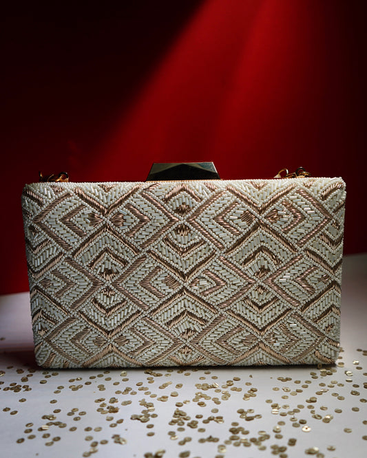 White and gold Beadwork Clutch