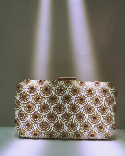 Gold And Ivory Hand Embroidery Clutch