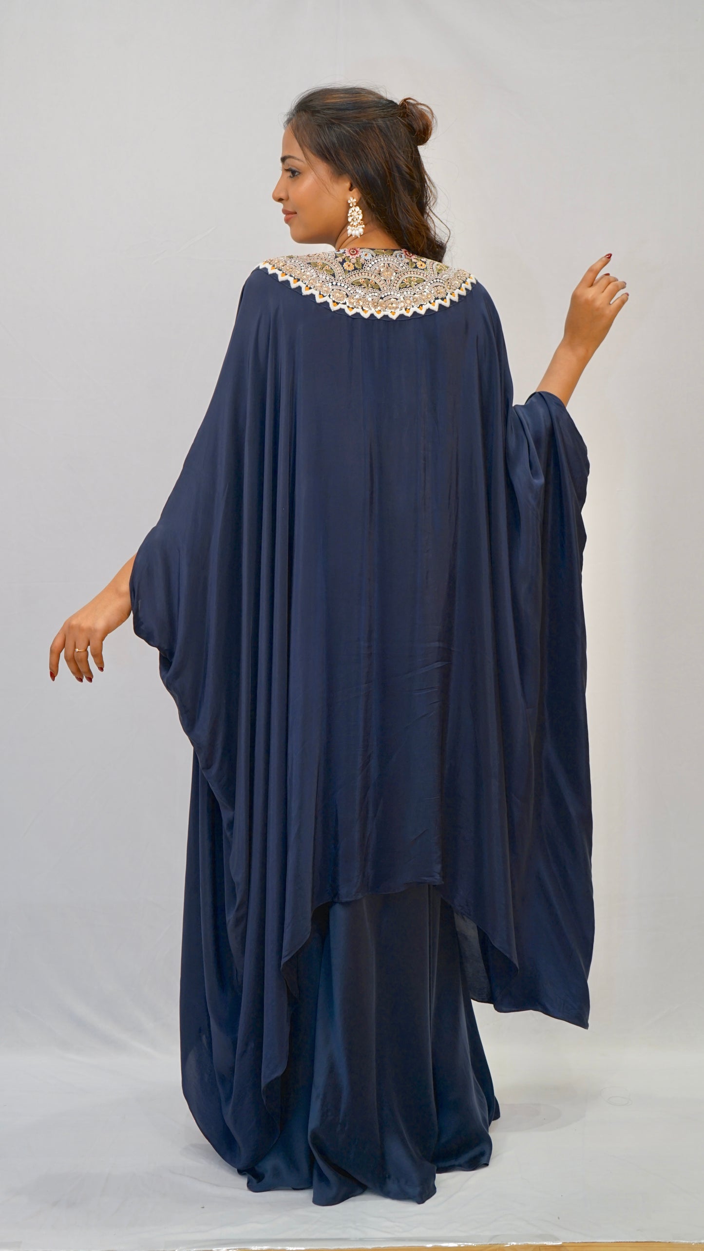 Blue bt kaftan set with neck work