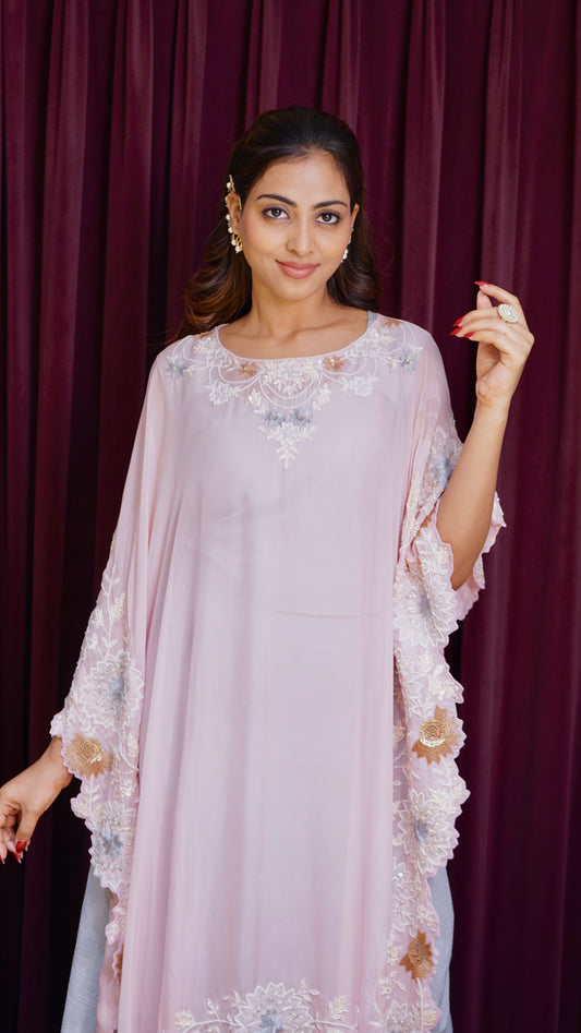 Light pink work with grey Kaftan