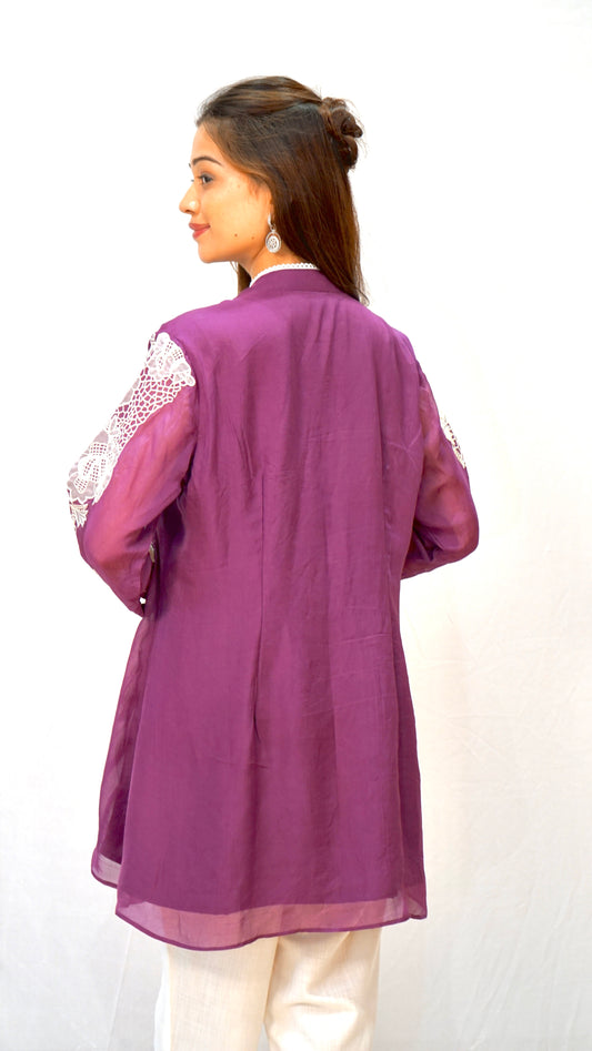 Vibrant Purple with White Cutwork Top