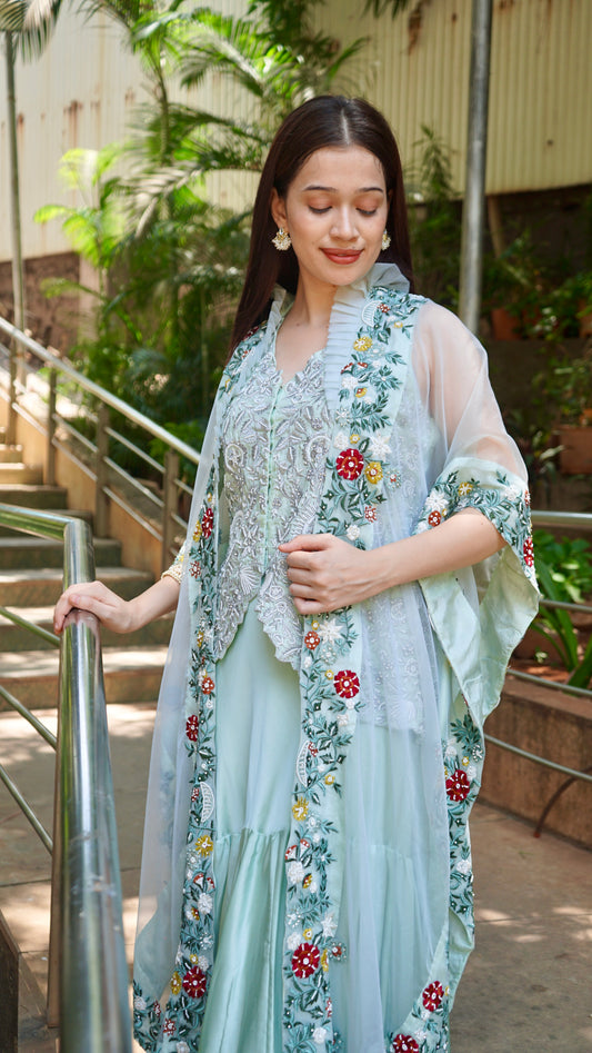 Aqua Blue Heavy work with cape