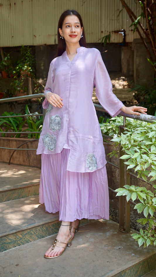 Lilac Silver Work Dress