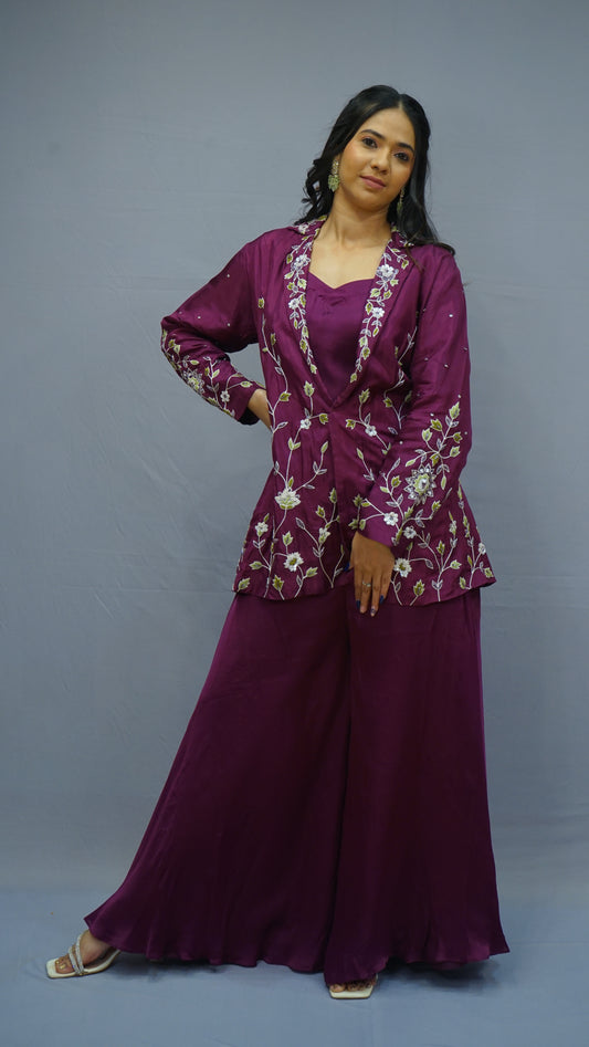 Embroidered Jacket with Lehenga plazzo