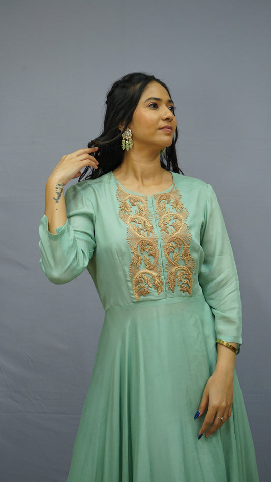 Mint green layered Anarkali