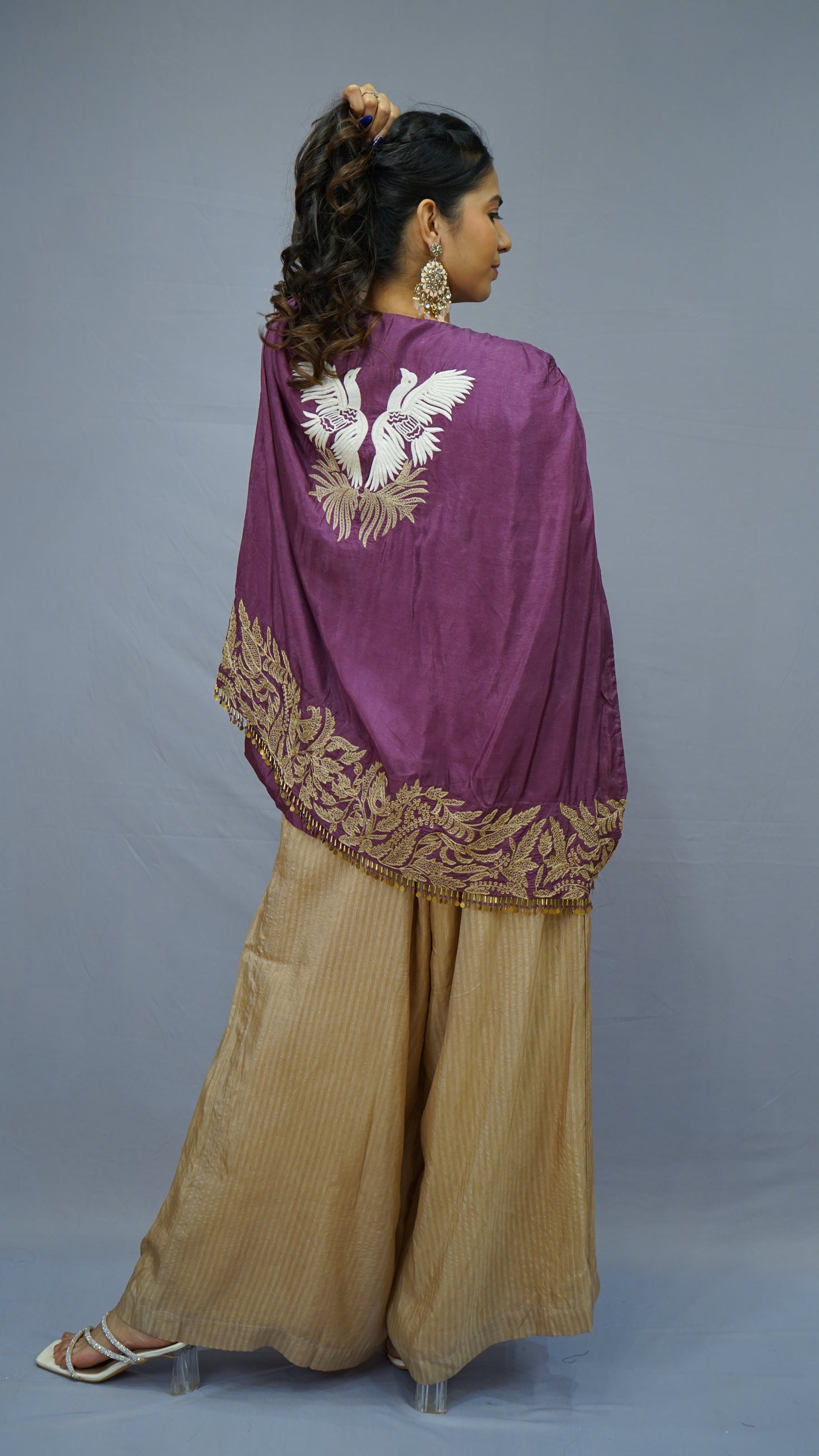 Gold Pleated Sharara Set with Embroidered Cape ✨