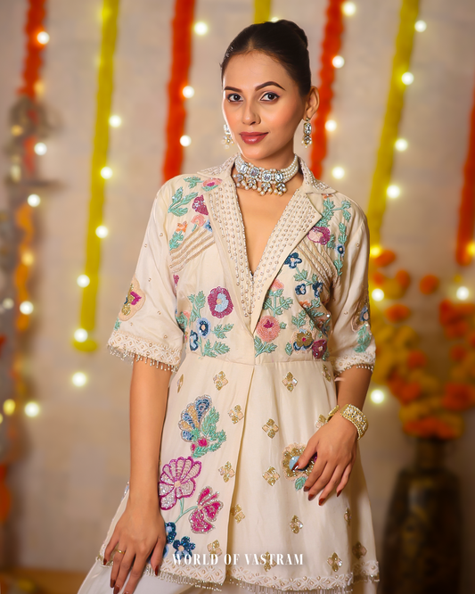 Cream Blazer peplum style dress