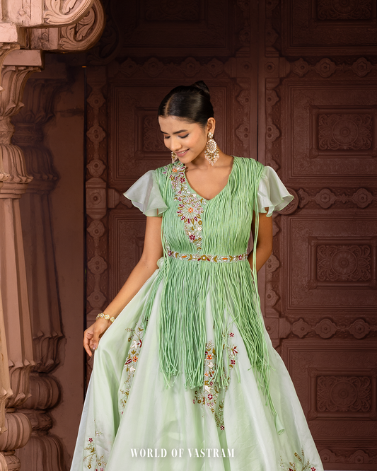 Mint Green Indo Western Lehenga
