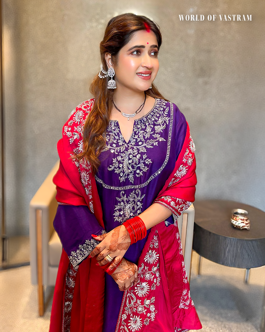 Neha Narang wearing Purple & Red Dhoti Set