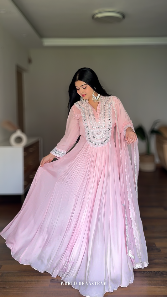 Disha bharti Wearing powder pink Anarkali dress