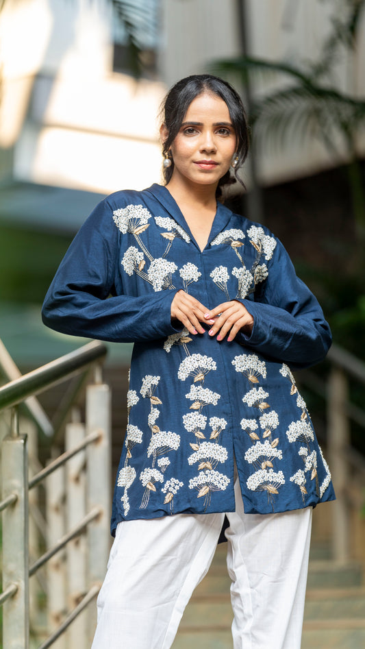 Blue russian silk work top