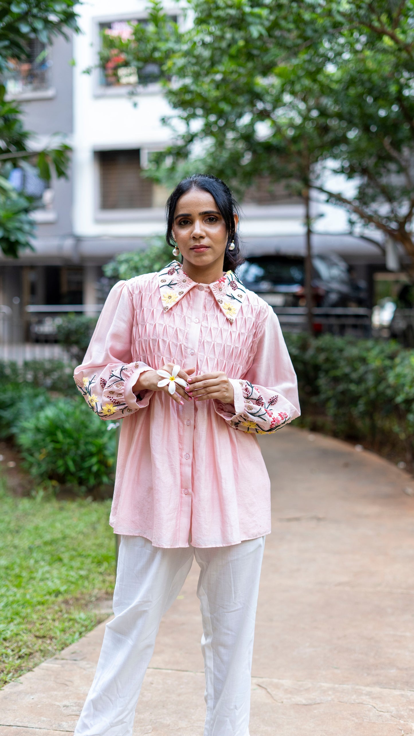 Soft pink chanderi silk top
