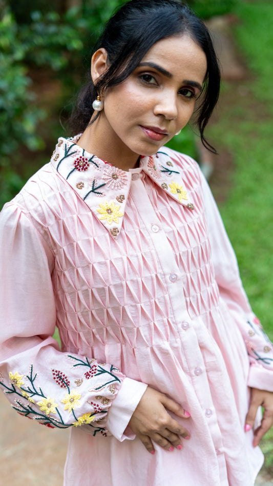 Soft pink chanderi silk top