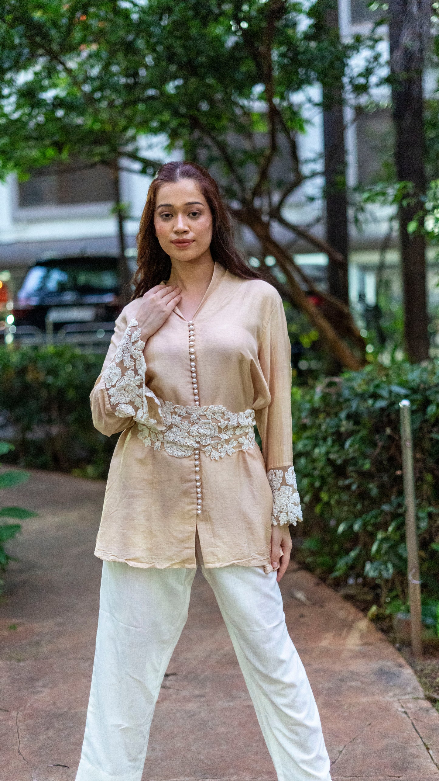 Cream dupien organza top