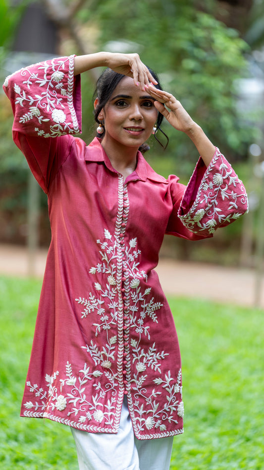 Vibrant red chanderi silk top