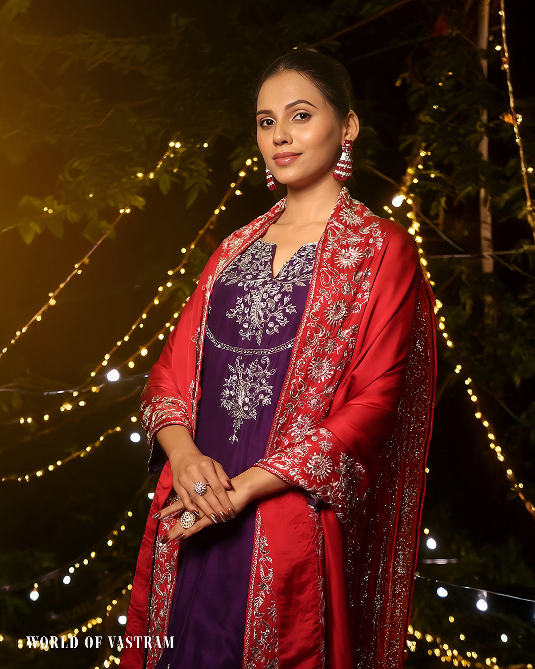 Purple & Red Dhoti Set