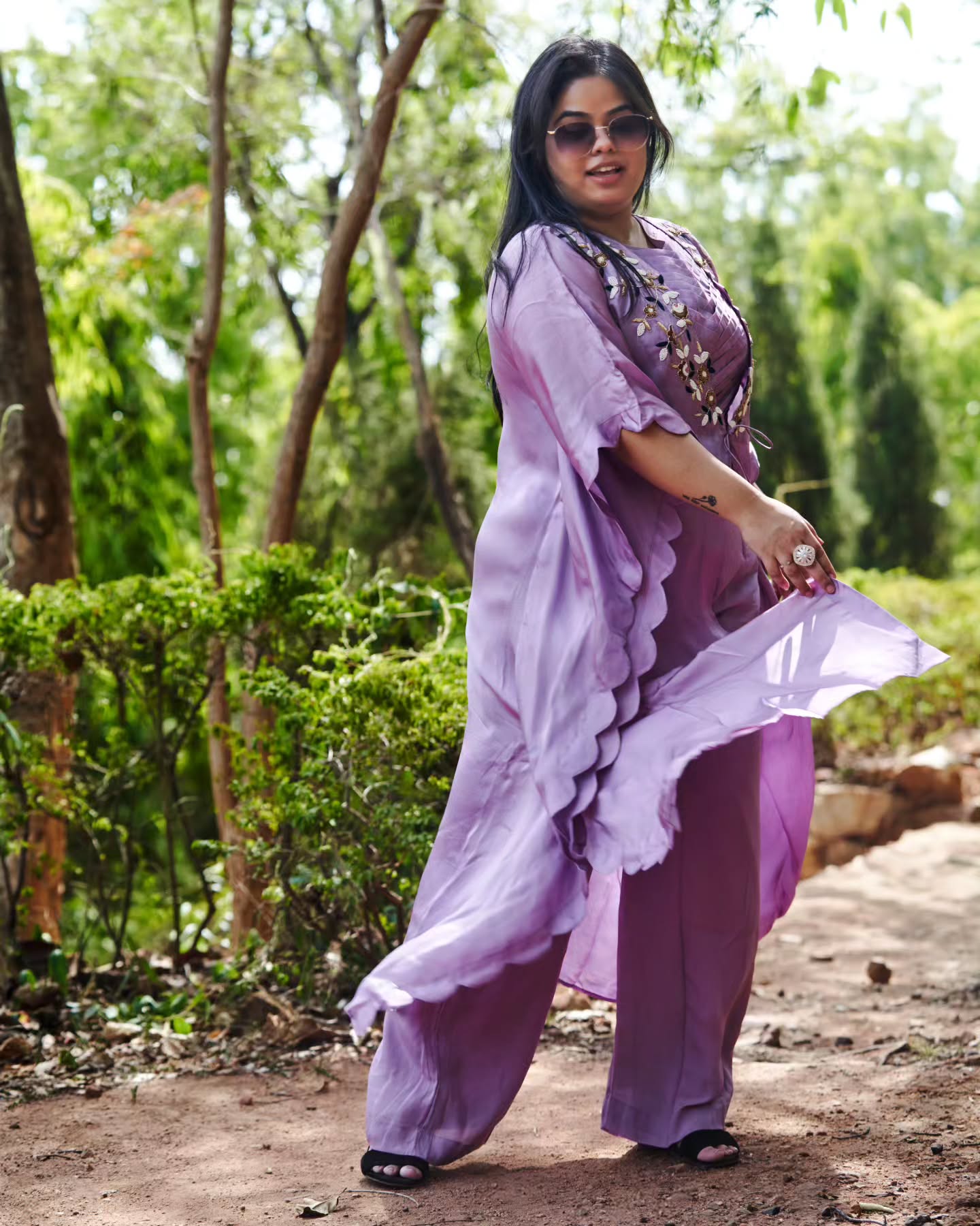 Purple heavy satin, satin organza jacket set
