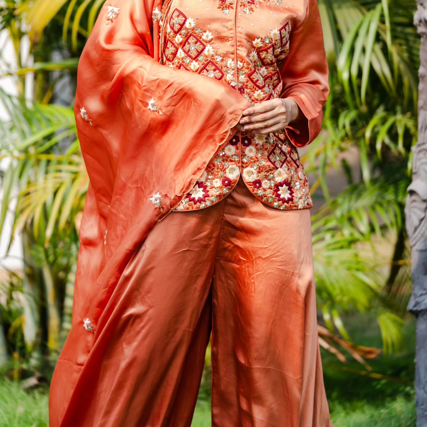 Burnt orange peplum top set