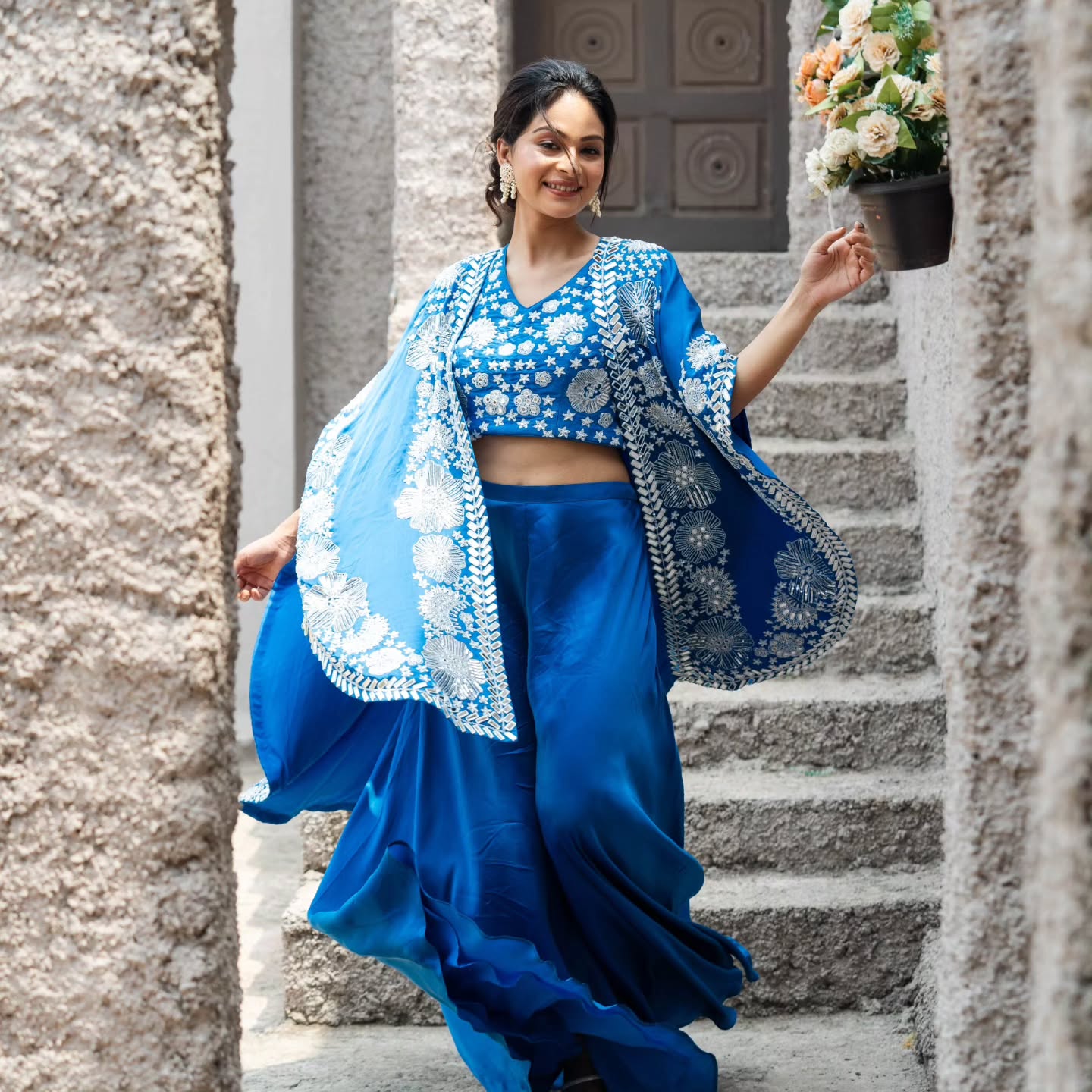 Royal blue upada silk and satin organza jacket
