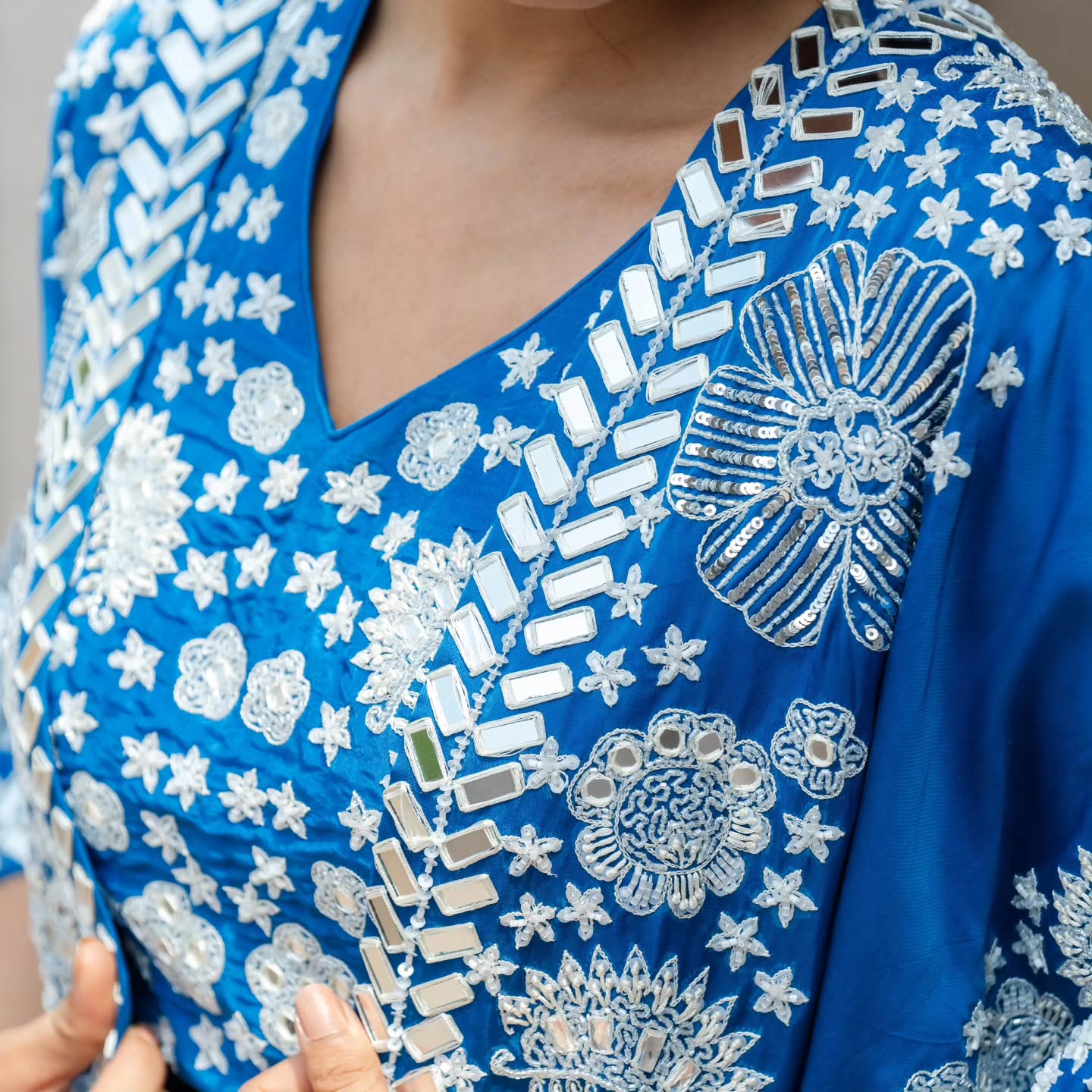 Royal blue upada silk and satin organza jacket