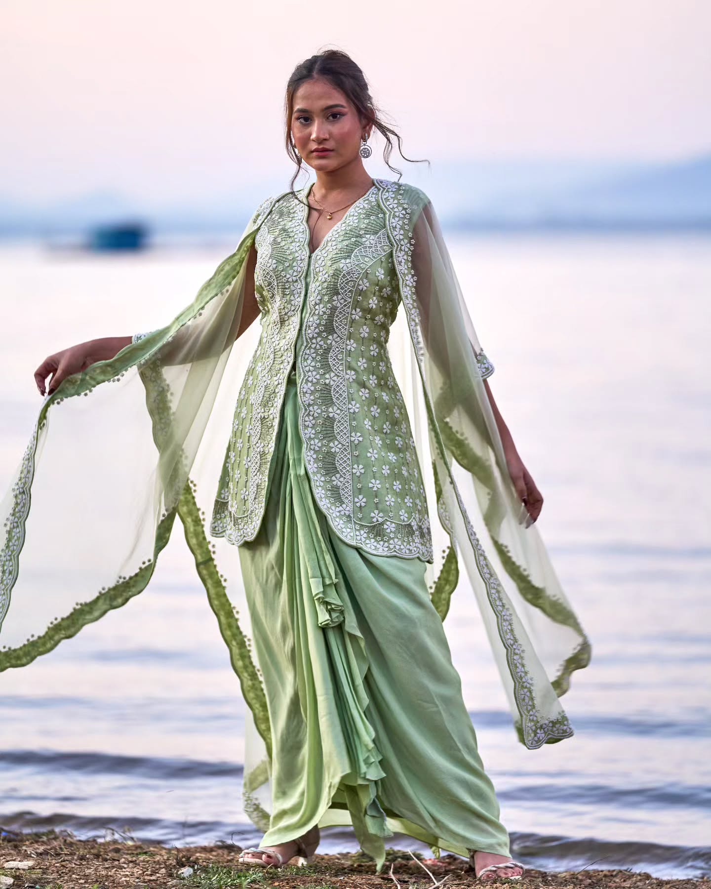 Pastel green Cape set