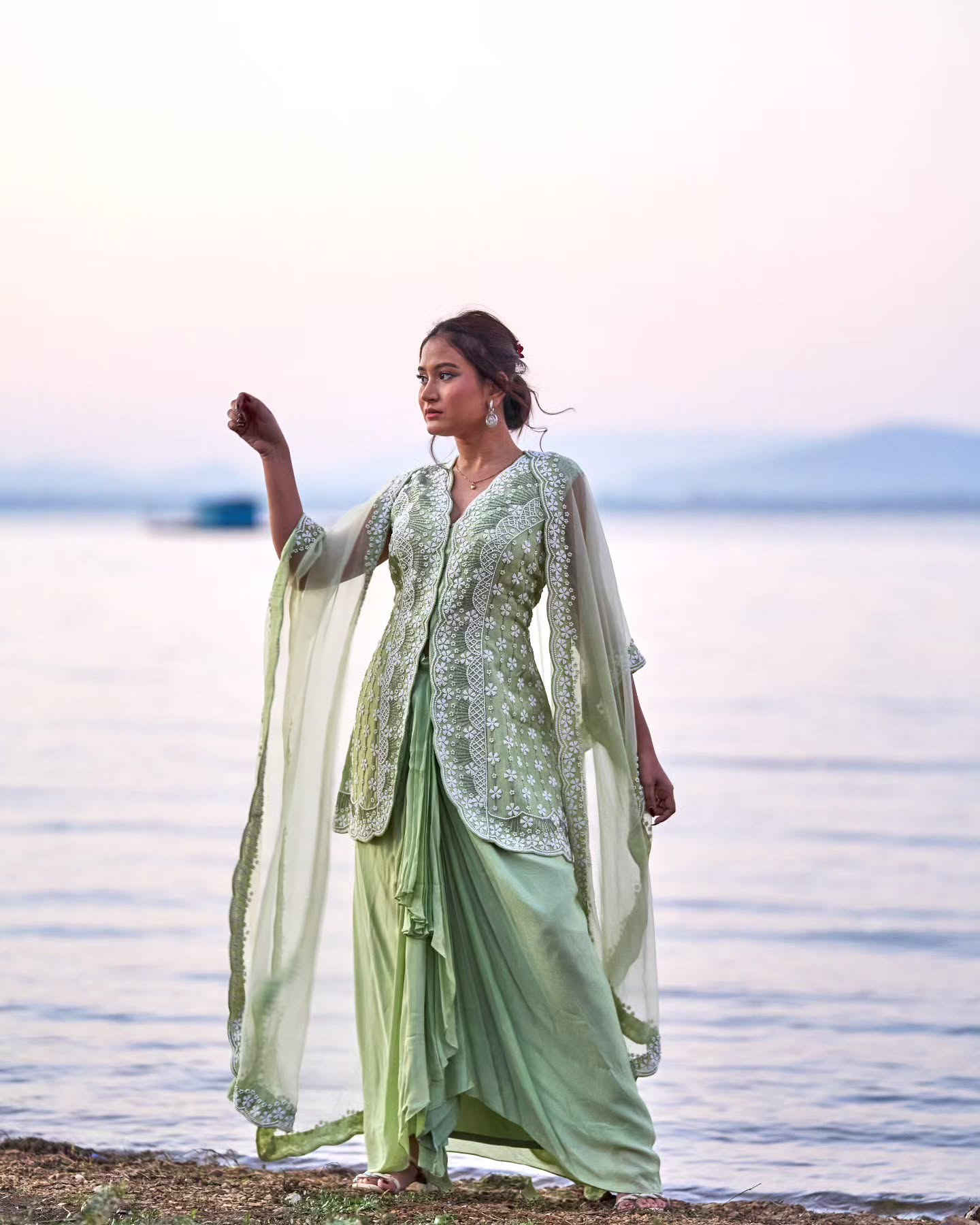 Pastel green Cape set