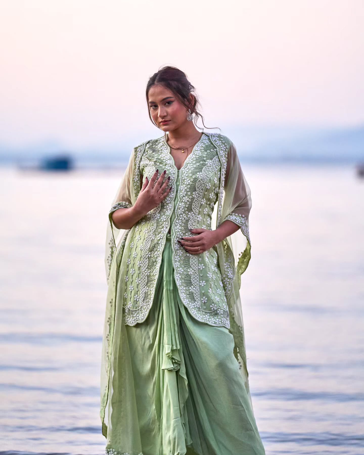 Pastel green Cape set