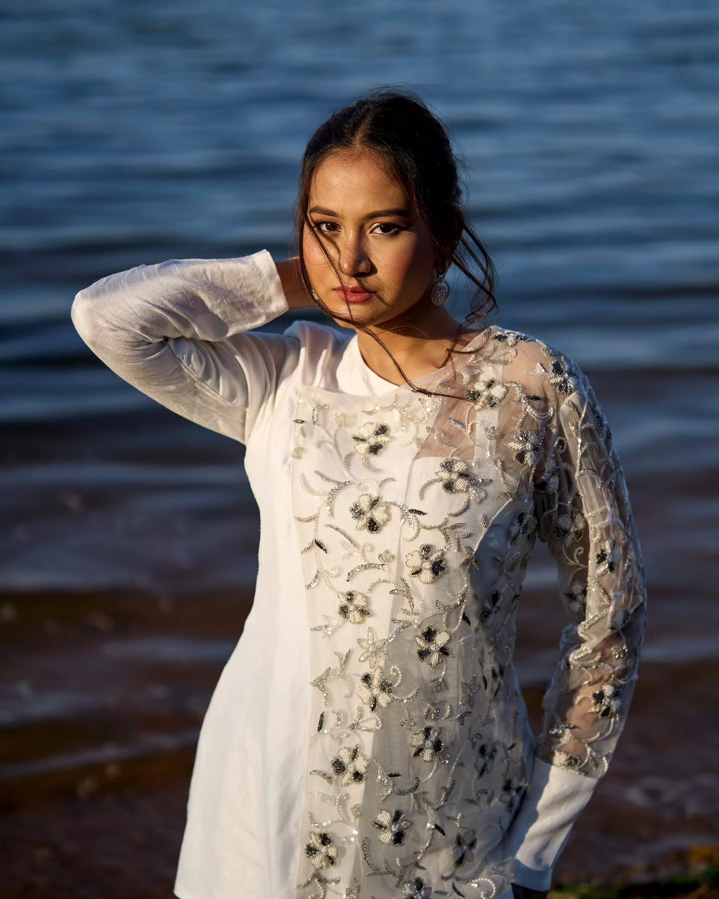 White dupien silk indowestern dress