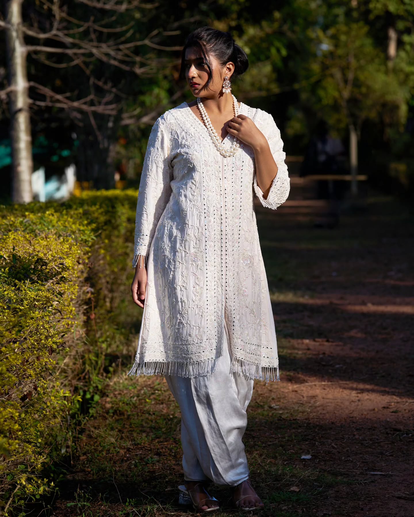 Pristine white Short kurta & pant