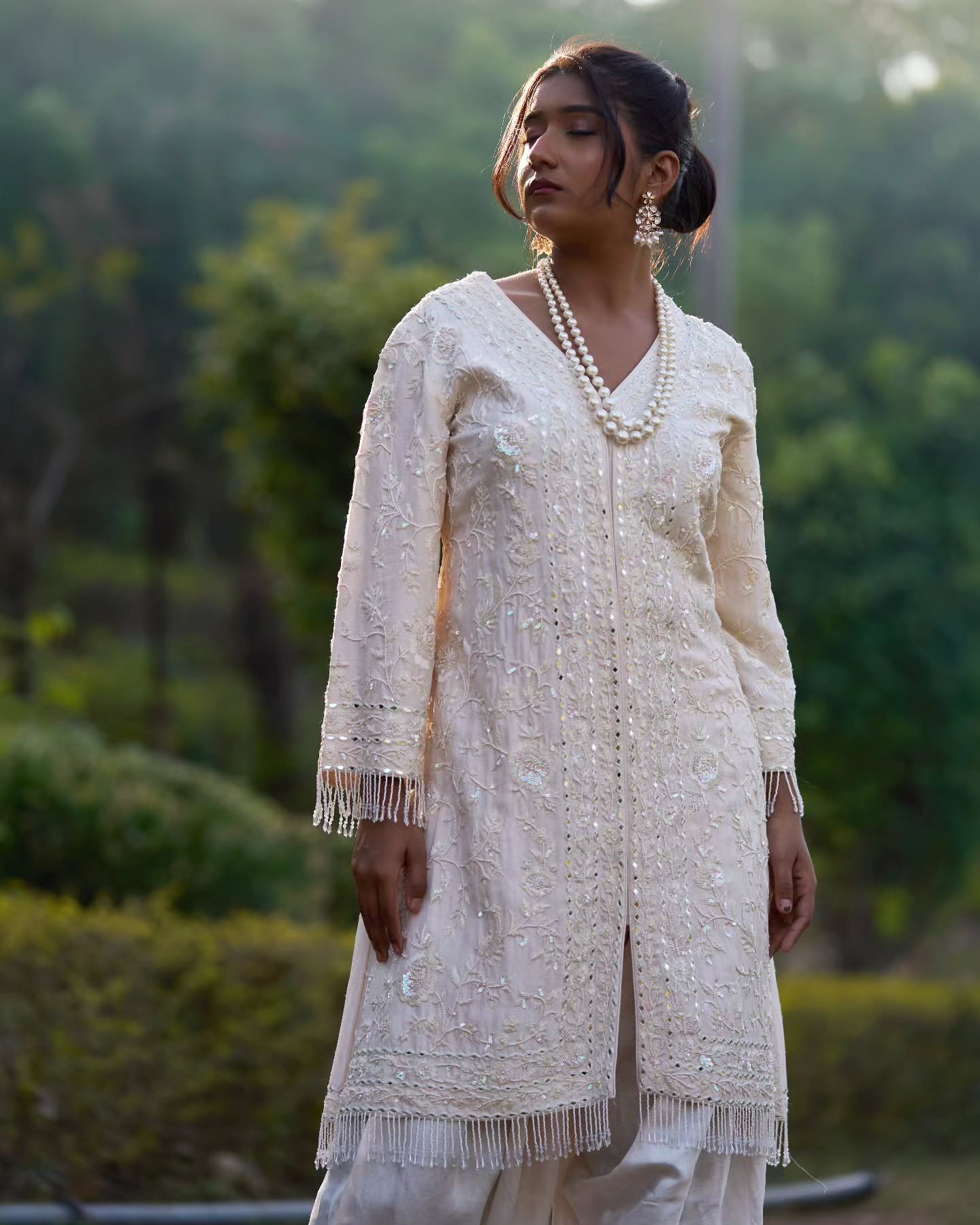 Pristine white Short kurta & pant